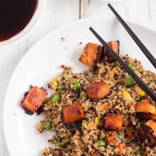 Vegan Fried Quinoa with BBQ Sriracha Tofu
